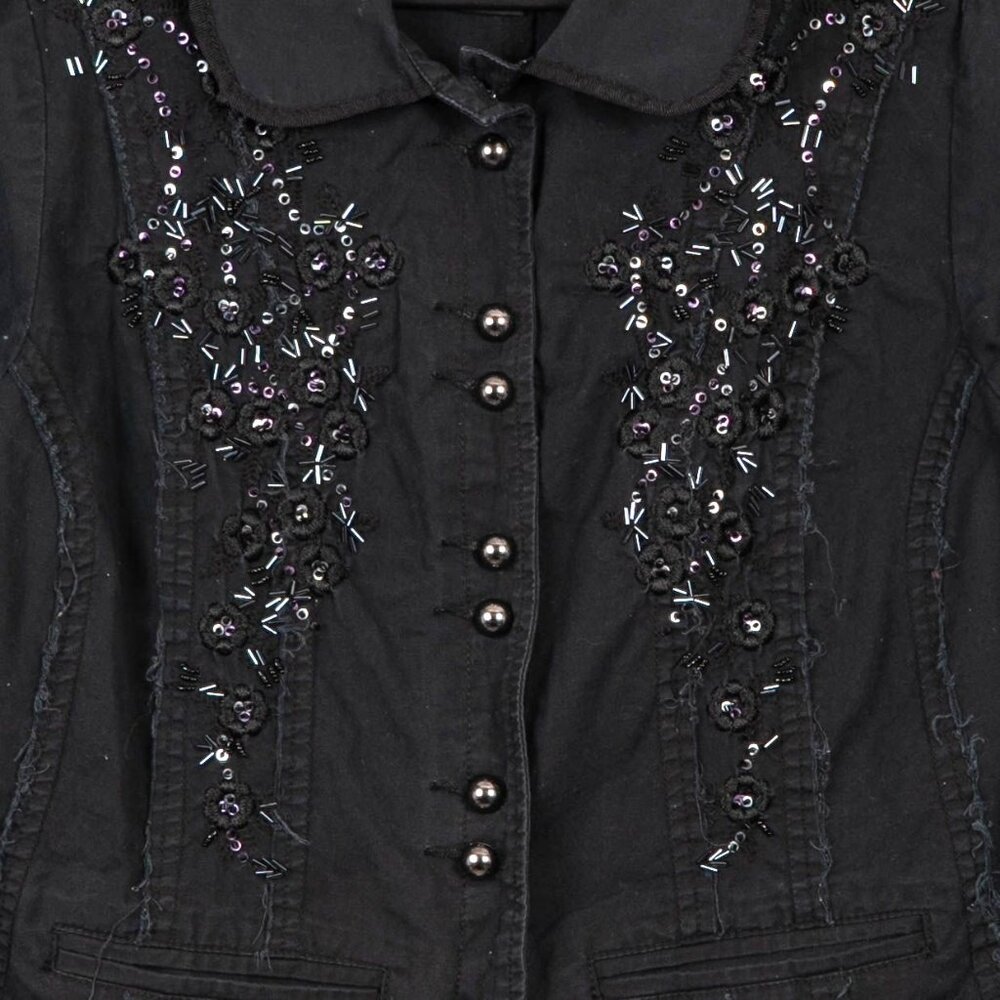 Embellished Jacket 14 16 Womens Black Whimsigoth Dark Fairy Rough Hem Sequin - Picture 3 of 5